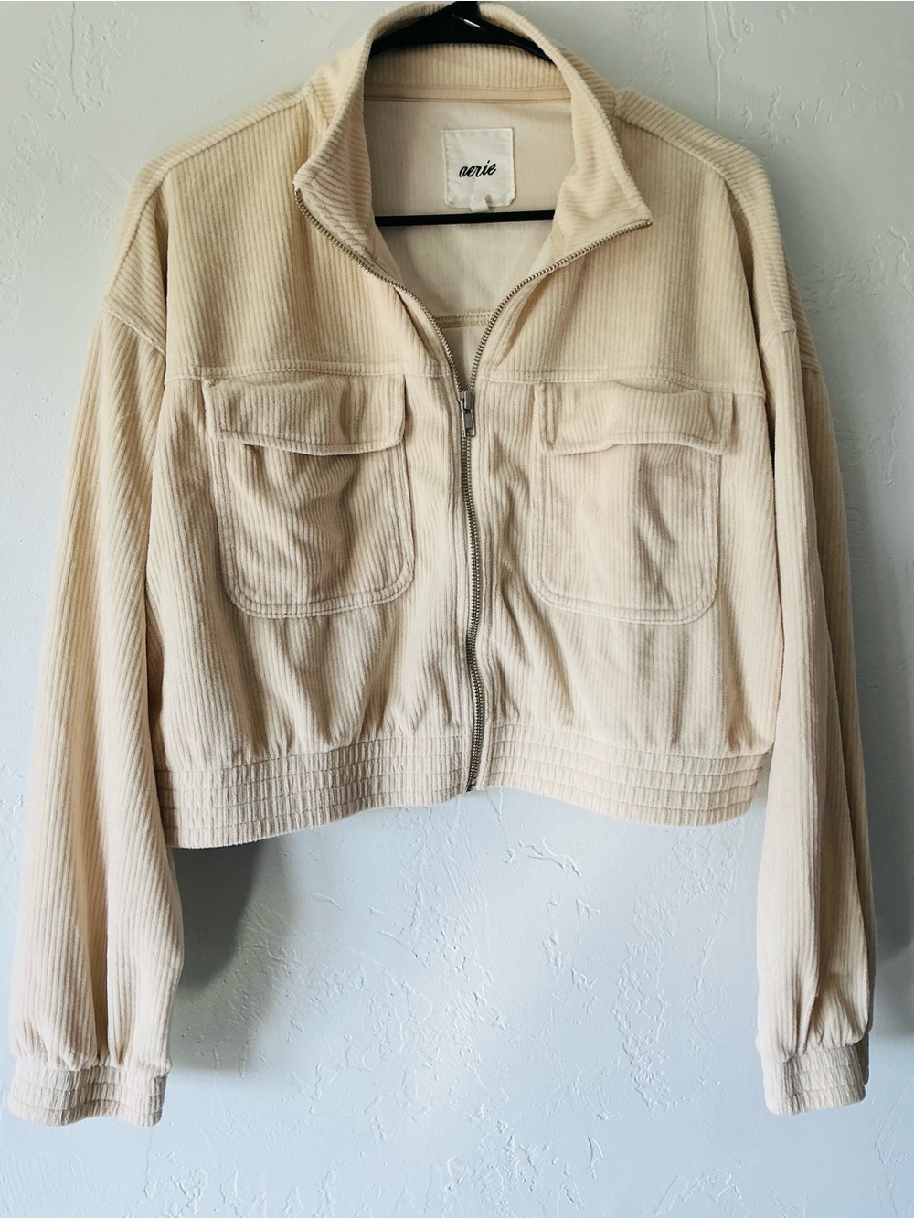 aerie Cream Corduroy Zip-Up Crop Jacket
